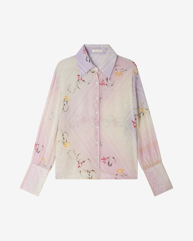 Chemise Gales - Rose : Chemisier en soie ivoire et rose imprimé artistique Mes Demoiselles - Dernière image