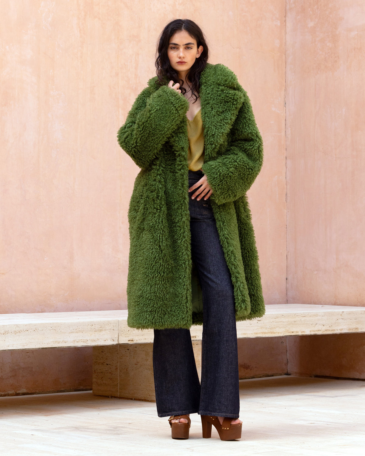 Manteau effet bouclette vert mousse - Manteaux & vestes Mes Demoiselles