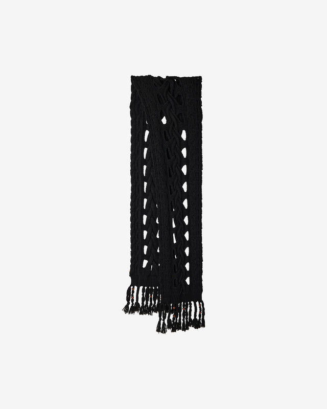 Foulard Manan - Noir : Écharpe longue en grosses torsades ajourées – noire Mes Demoiselles - Dernière image