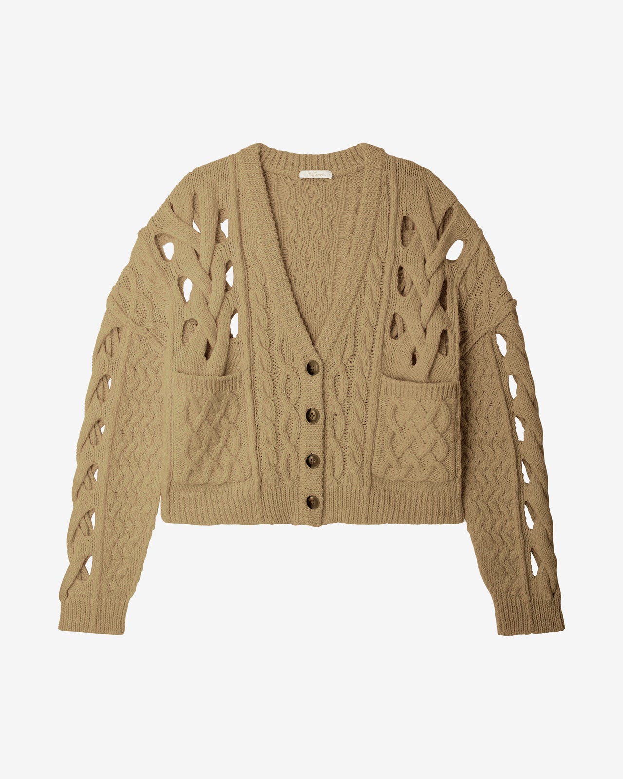 Pull écru à grosses torsades ajourées – charme naturel : Pulls & gilets Mes Demoiselles - Image 1