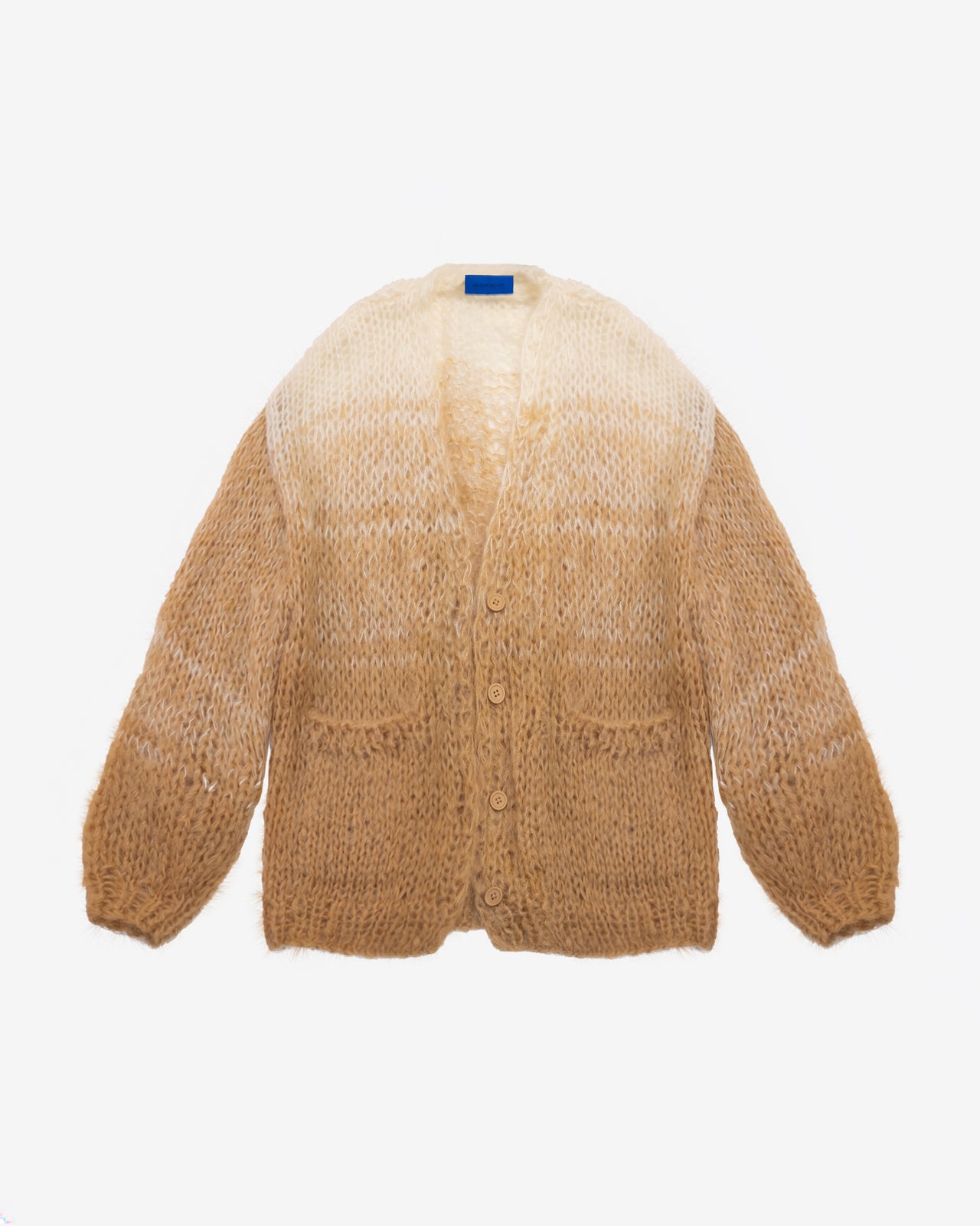 Long cardigan en mohair tricoté main – Dégradé beige et ivoire : Pulls & gilets Mes Demoiselles - Image 1