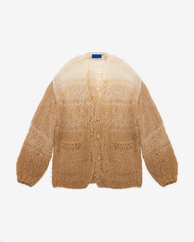 Long cardigan en mohair tricoté main – Dégradé beige et ivoire : Pulls & gilets Mes Demoiselles - Image 1