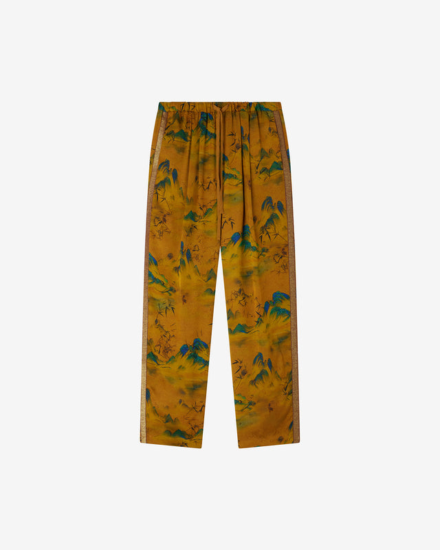 Pantalon Muji - Jaune : Pantalon en jacquard de viscose imprimé avec galon lurex Mes Demoiselles - Dernière image