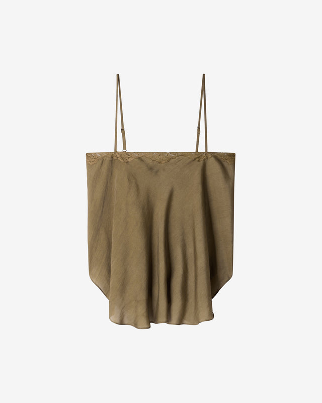 Top Myssi - Marron : Top en soie taupe à détail dentelle – élégance délicate Mes Demoiselles - Dernière image