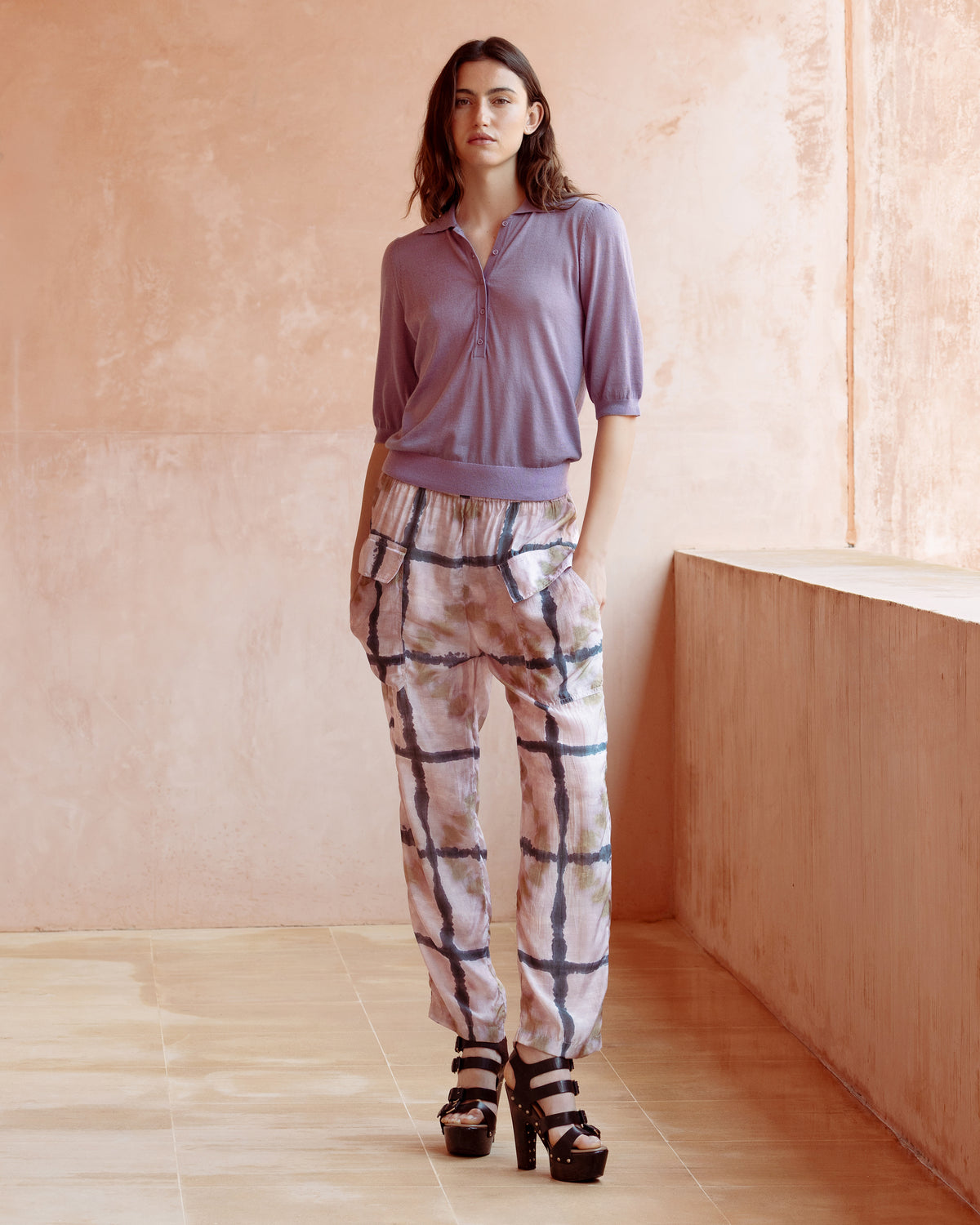 Pantalon cargo lavande à carreaux tie & dye - Pantalons & combinaisons Mes Demoiselles