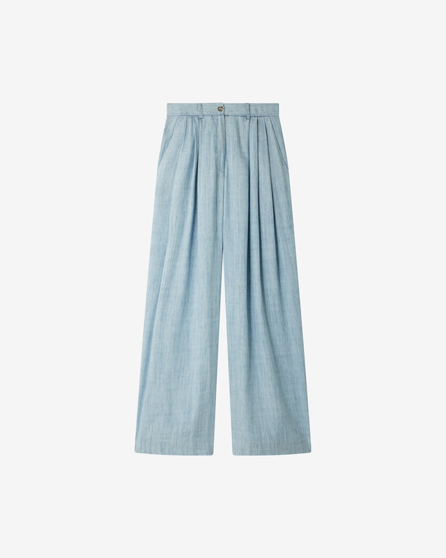 Pantalon Perry - Bleu : Pantalon fluide bleu ciel en tencel et lin Mes Demoiselles - Dernière image