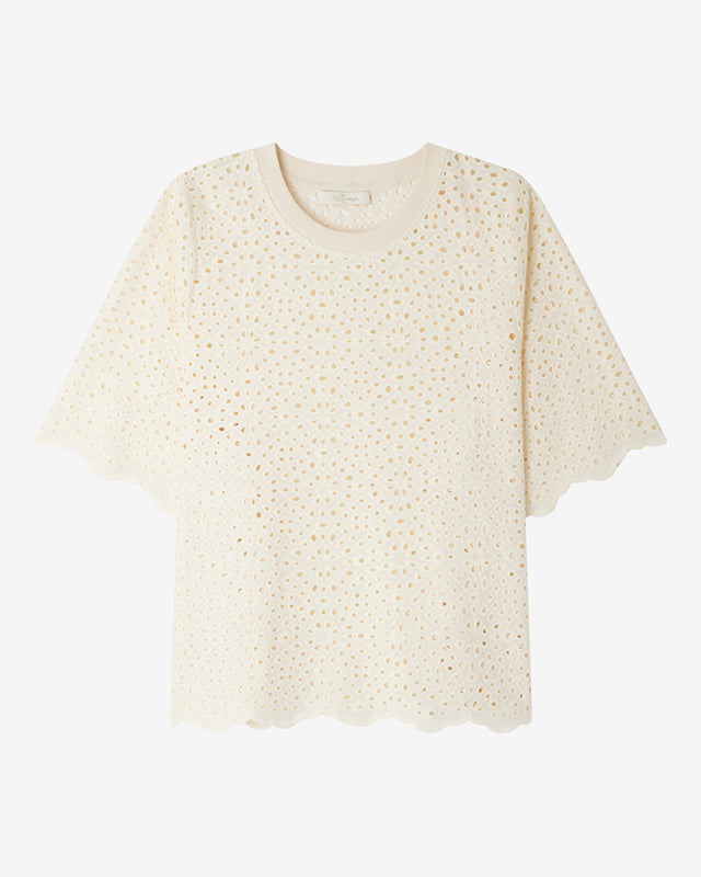 Top Randi - Blanc : Top teeshirt en broderie anglaise blanche Mes Demoiselles - Dernière image