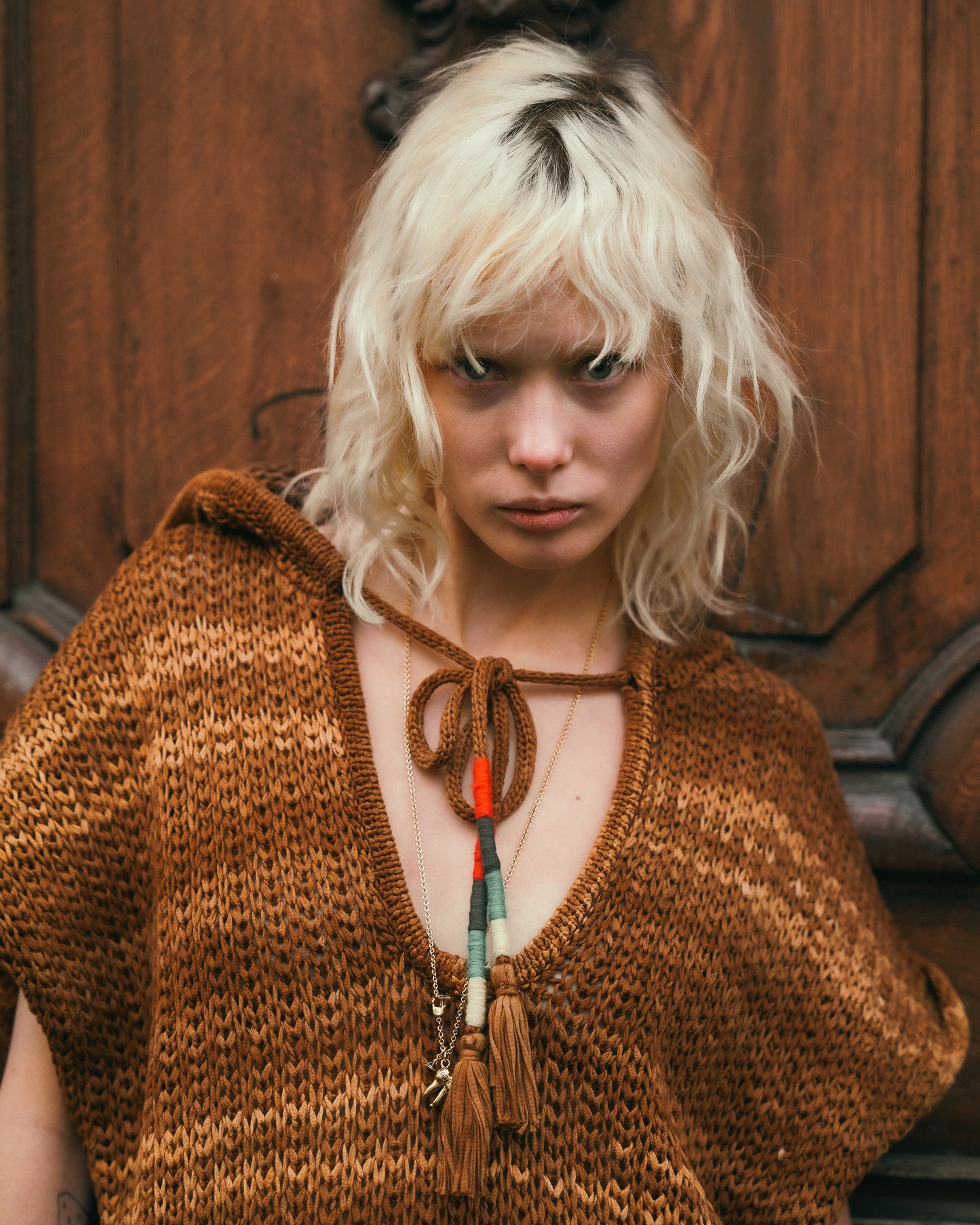 Robe longue en coton tricoté tons ocres : Robes Mes Demoiselles