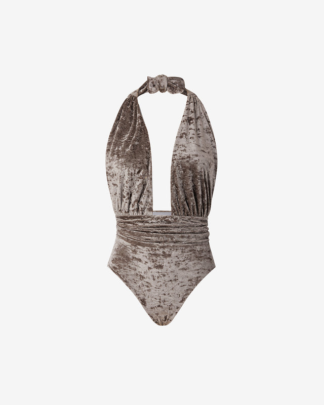 Maillot De Bain Venus - Gris : Maillot de bain 1 pièce avec effet velours gris Mes Demoiselles - Dernière image