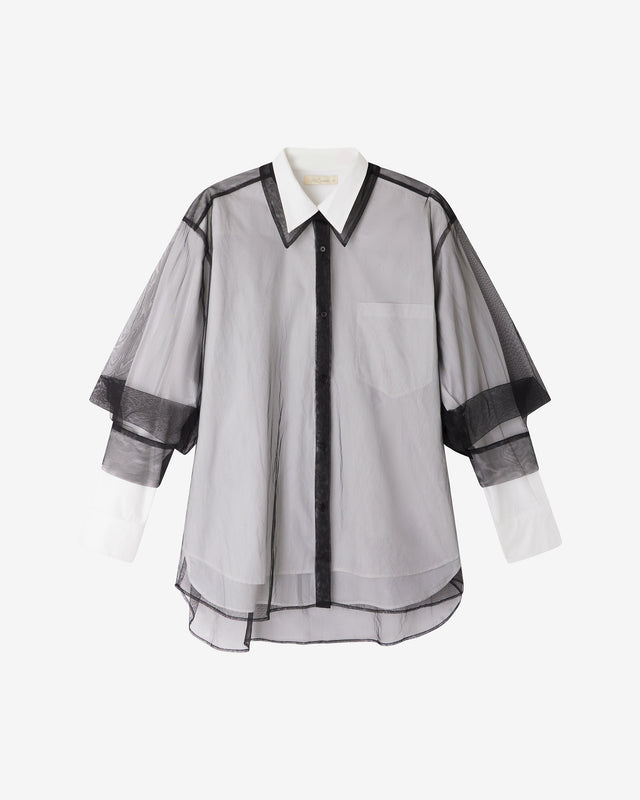 Chemise Vespera - Noir Blanc : Double chemise superposée coton & tulle – tons noir & blanc Mes Demoiselles - Dernière image