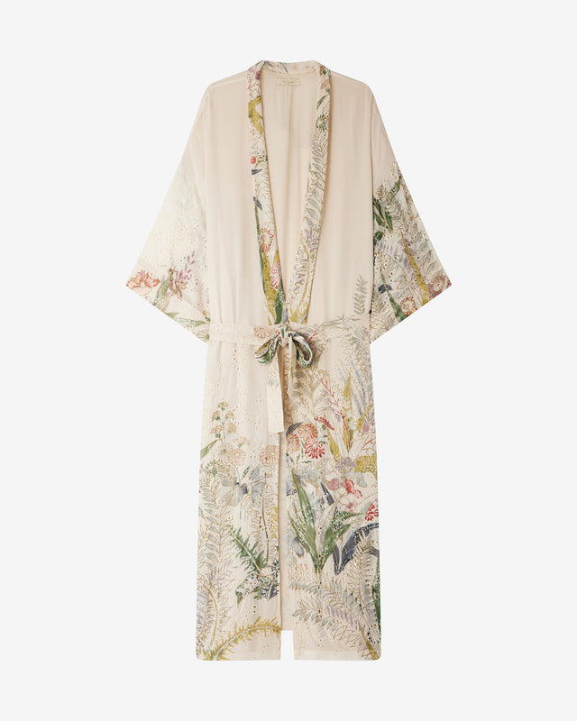 Kimono Wanda - Beige : Kimono en viscose gaufrée et broderie anglaise Mes Demoiselles - Dernière image