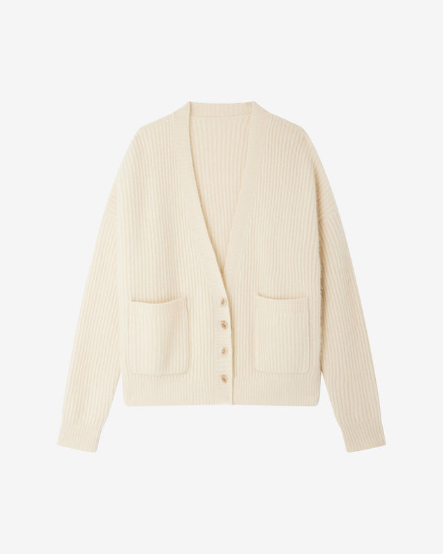 Cardigan Wocaru - Ivoire : Cardigan écru en maille raccoon & laine – tricot côte anglaise Mes Demoiselles - Dernière image