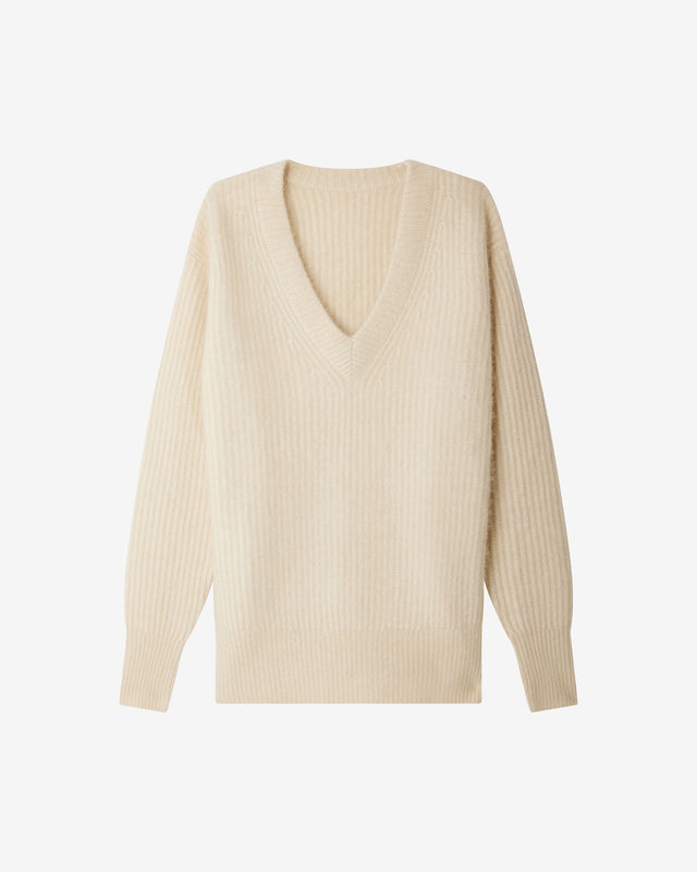 Pull Woch - Ivoire : Pull droit en maille écrue – laine & raccoon, côtes anglaises Mes Demoiselles - Dernière image
