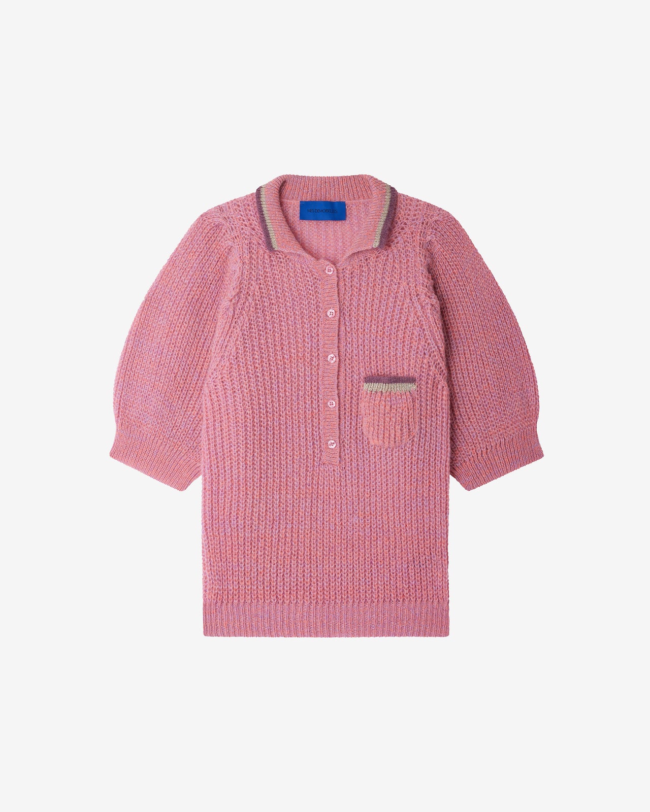 Pull polo en maille moulinée – Rose chiné - Pulls & gilets Mes Demoiselles - Image 6