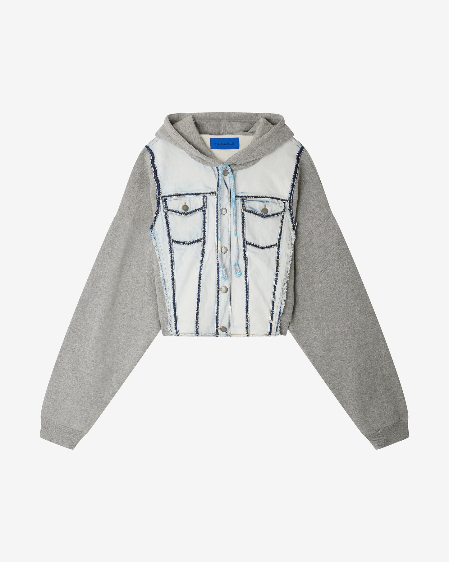 Veste sweat à capuche bi - matière – Denim & Gris - Manteaux & vestes Mes Demoiselles