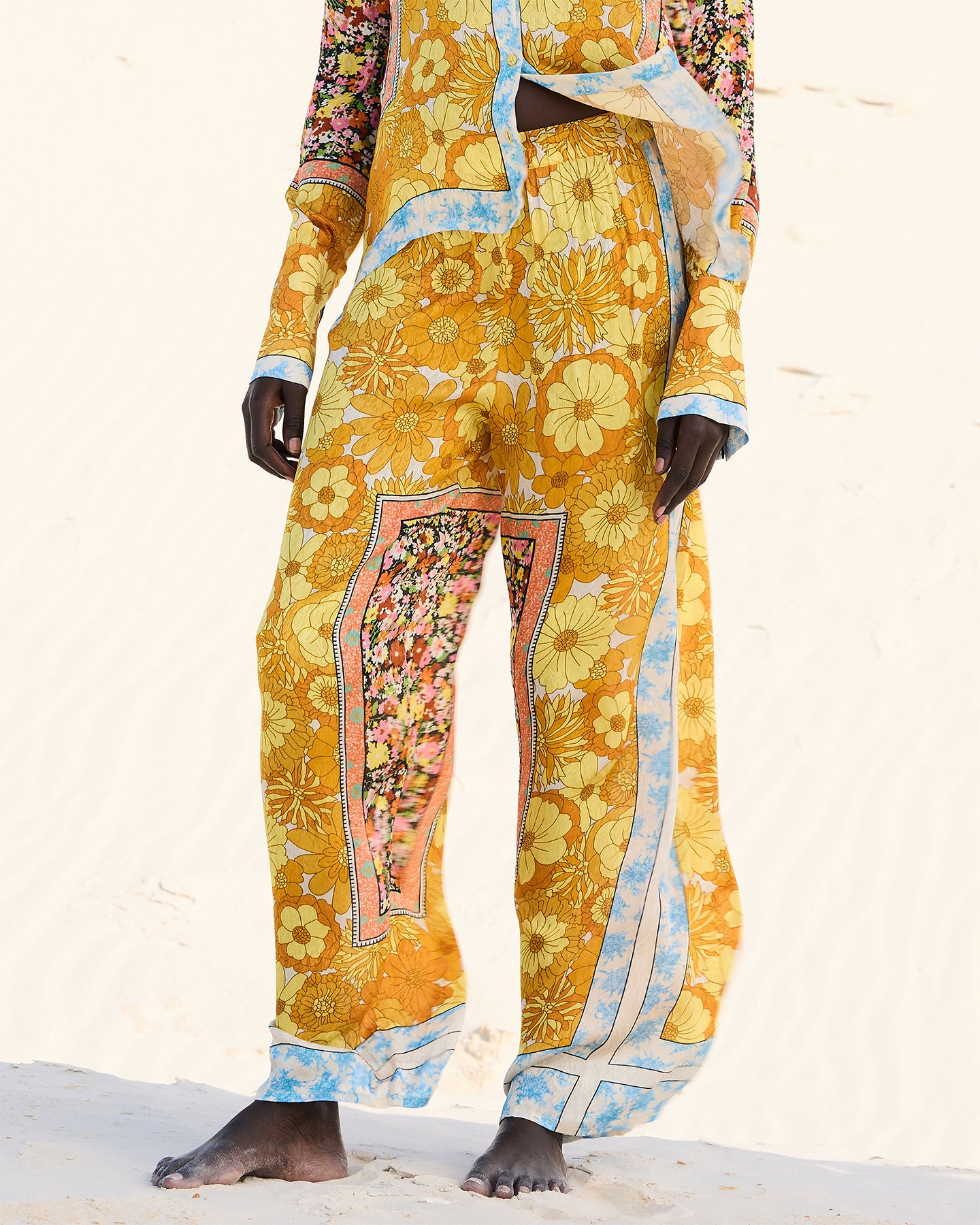Pantalon souple en viscose jacquard imprimé floral - Pantalons & combinaisons Mes Demoiselles