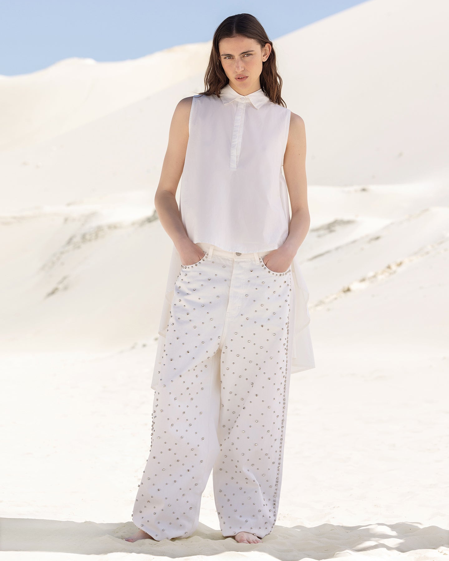 Jean oversize blanc avec détails argentés - Pantalons & combinaisons Mes Demoiselles