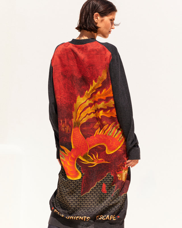 Manteau Flyn - Charbon : Cardigan long en maille mérinos & jacquard dragon charcoal Mes Demoiselles