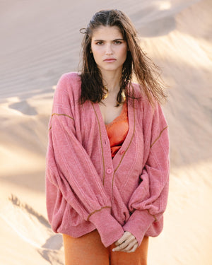 Cardigan rose doux en laine et alpaga, manches larges, pratique - Pulls & gilets Mes Demoiselles