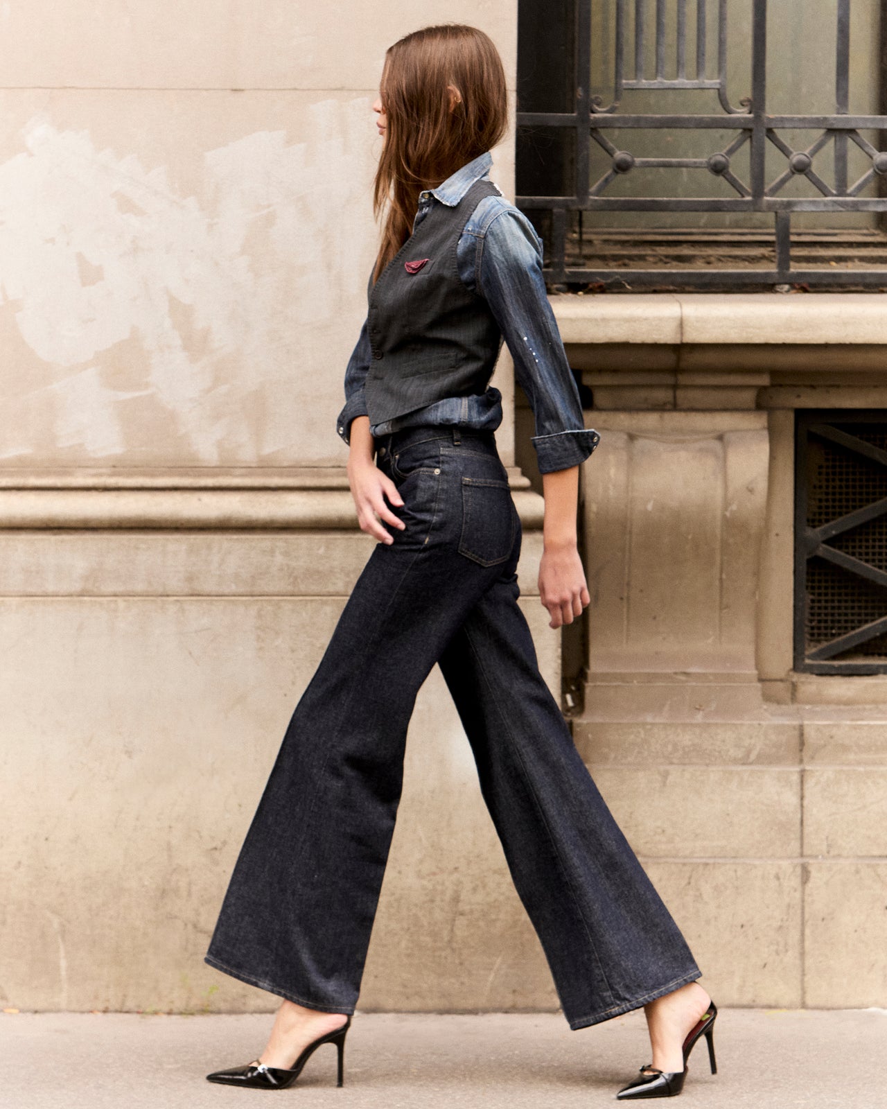 Pantalon Turing - Indigo : Jeans indigo élégant - surpiqure sur le devant Mes Demoiselles - Image 8