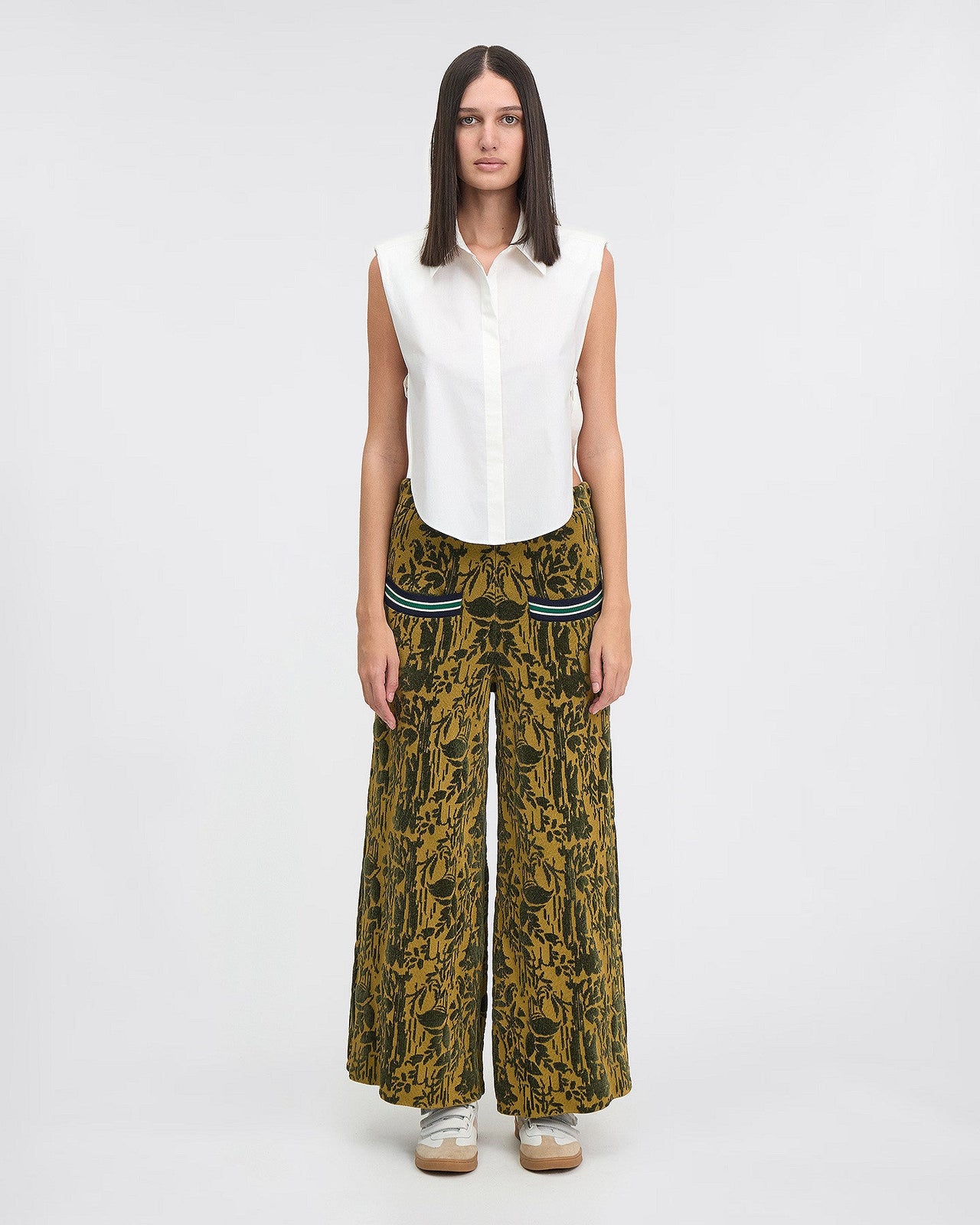 Pantalon en jacquard de velours kaki : Pantalons & combinaisons Mes Demoiselles - Image 1
