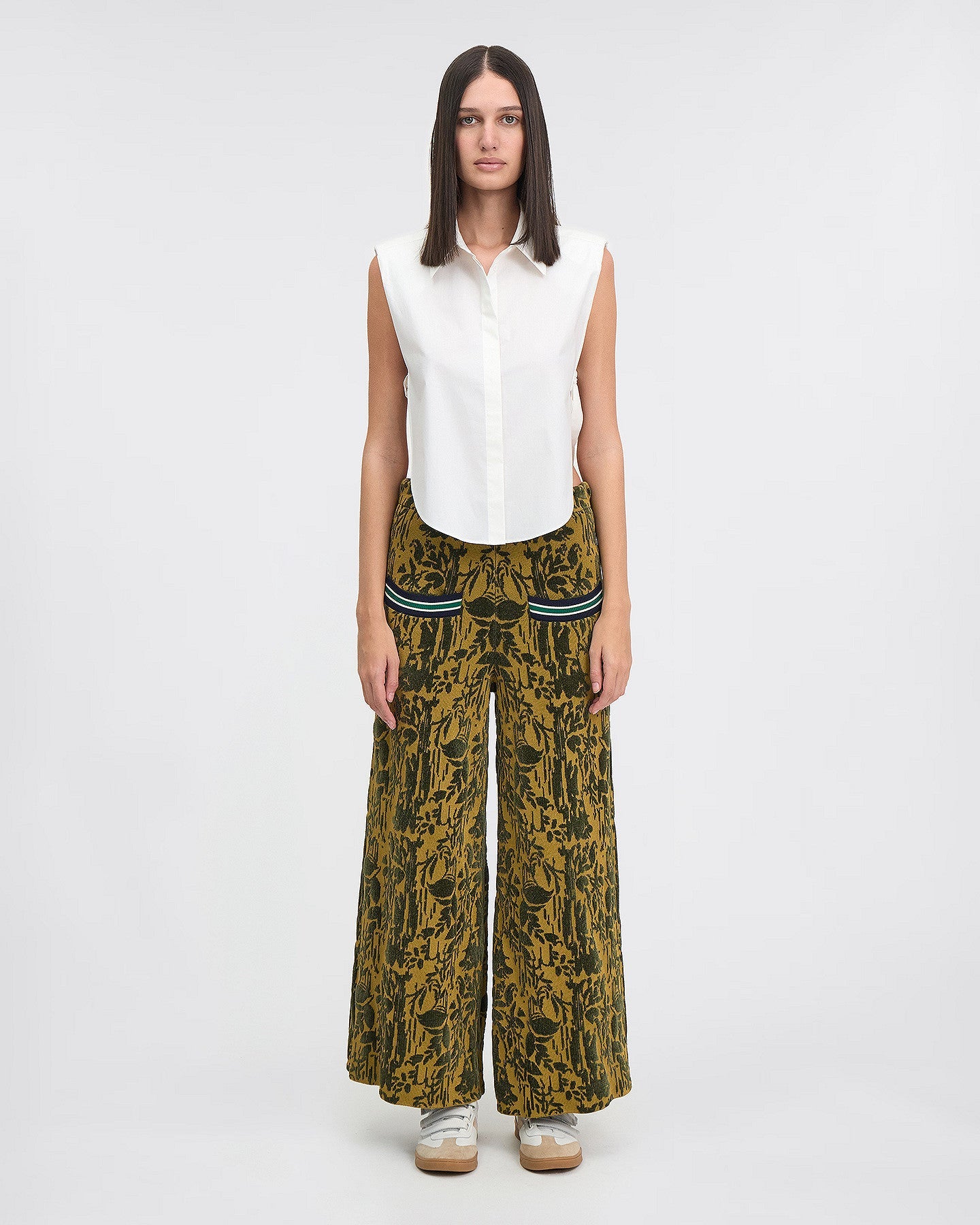 Pantalon en jacquard de velours kaki : Pantalons & combinaisons Mes Demoiselles