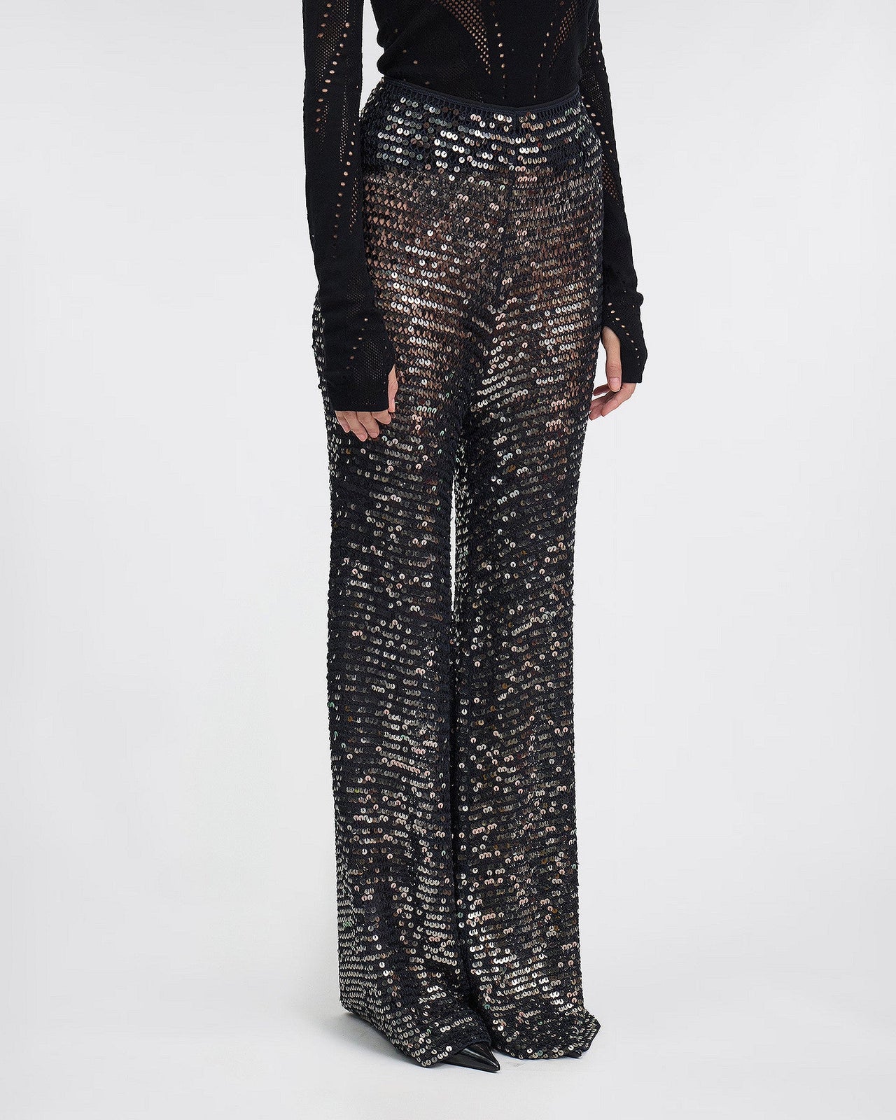 Pantalon long en filet de sequins noir : Pantalons & combinaisons Mes Demoiselles - Image 3
