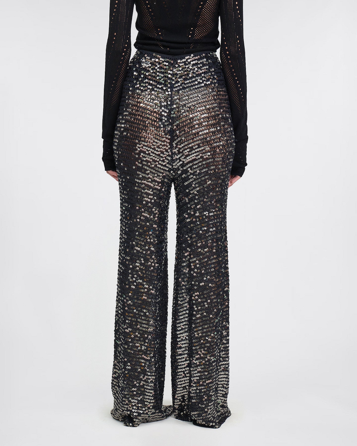 Pantalon Castelia - Noir : Pantalon long en filet de sequins noir Mes Demoiselles