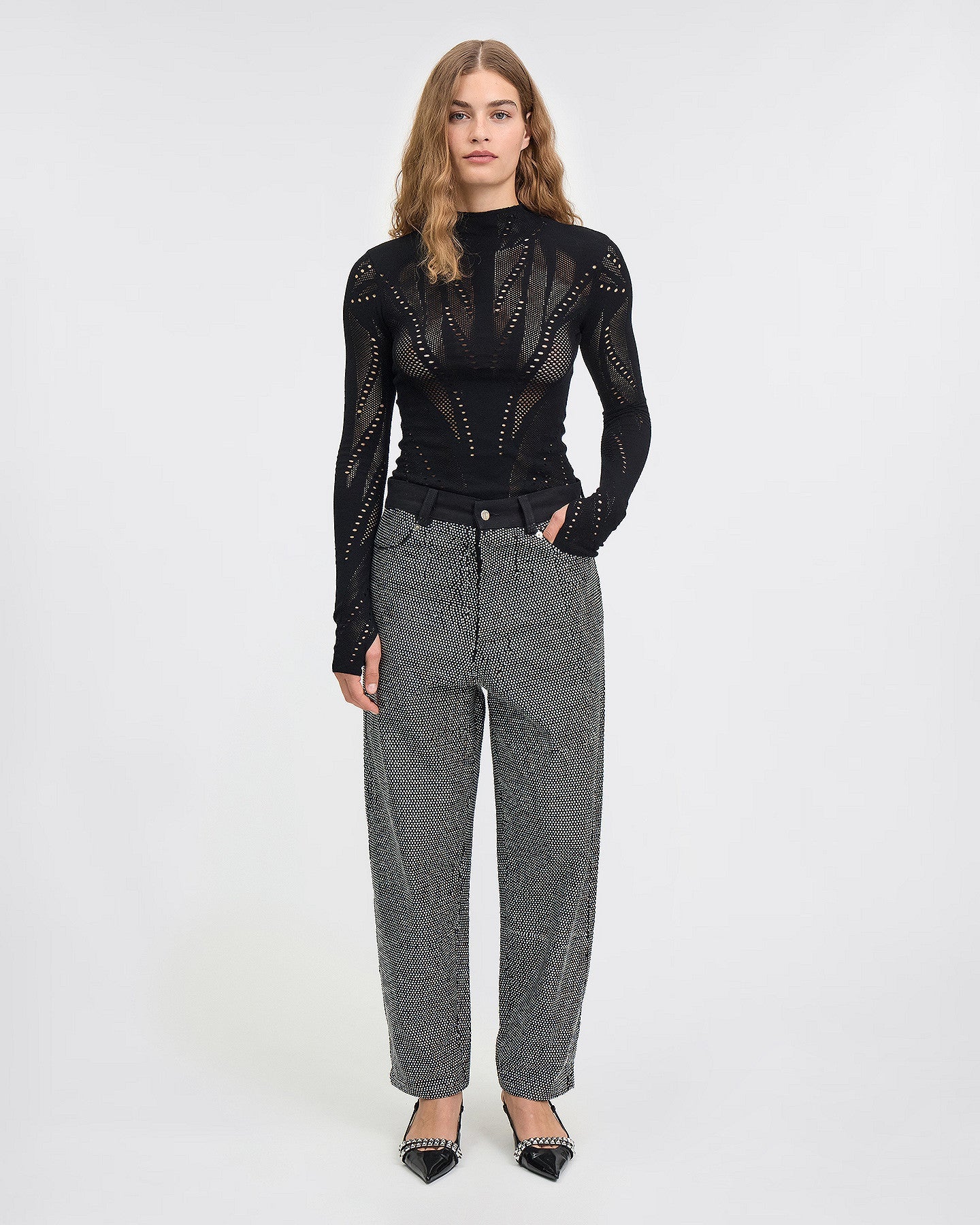 Pantalon denim noir et clous strass argent : Pantalons & combinaisons Mes Demoiselles