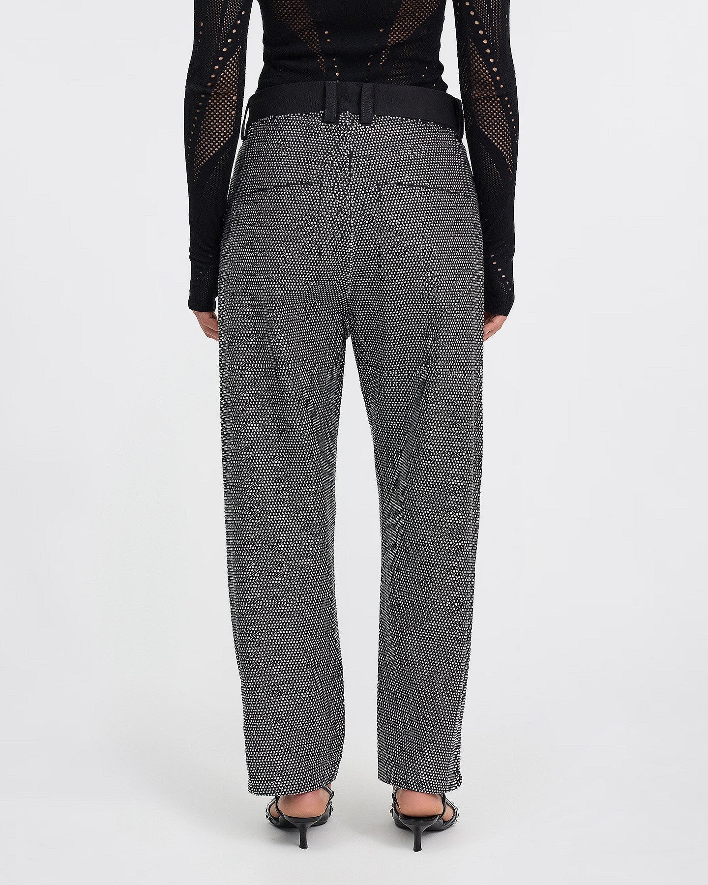 Pantalon Creme - Noir : Pantalon denim noir et clous strass argent Mes Demoiselles