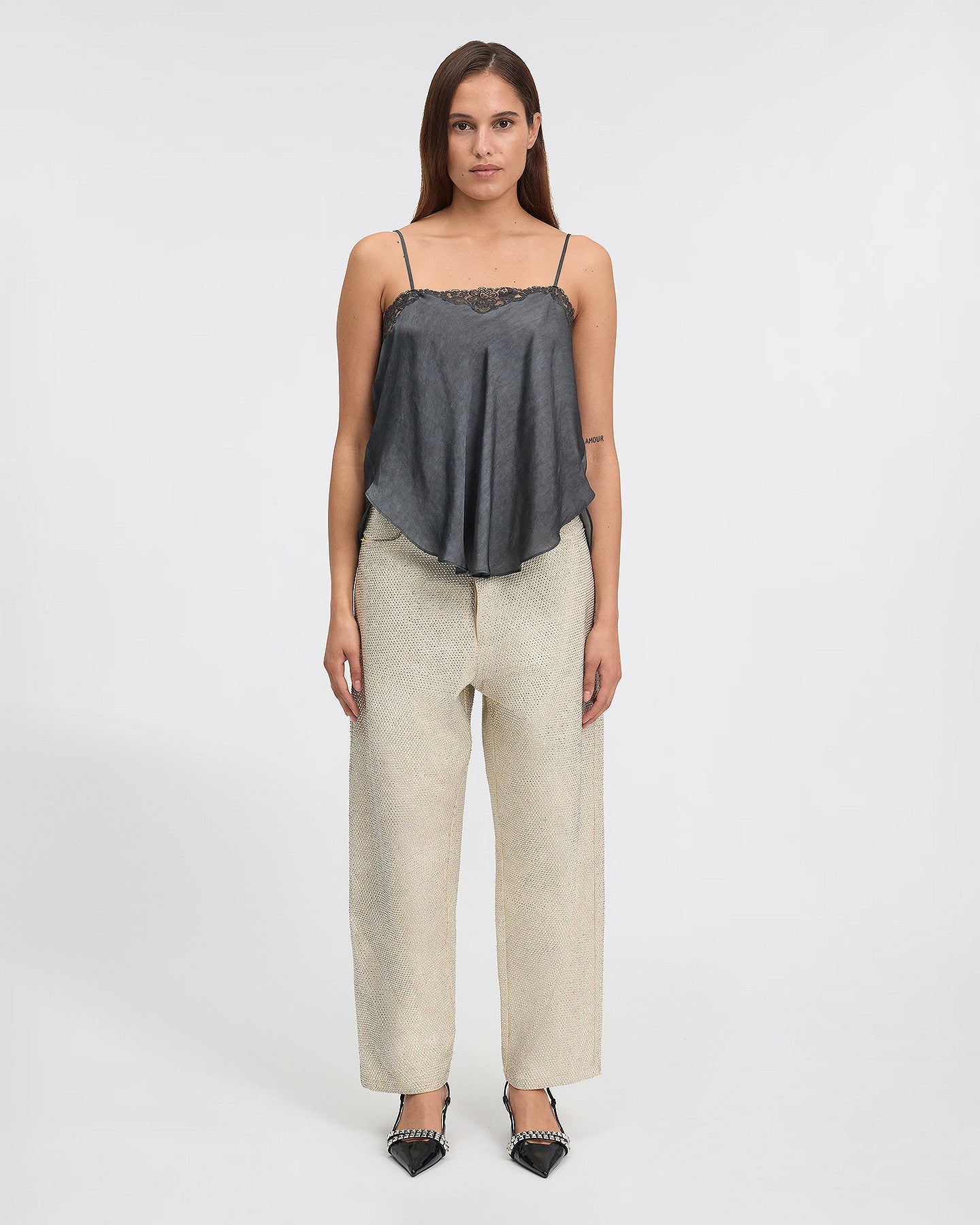 Pantalon denim noir et clous strass argent : Pantalons & combinaisons Mes Demoiselles