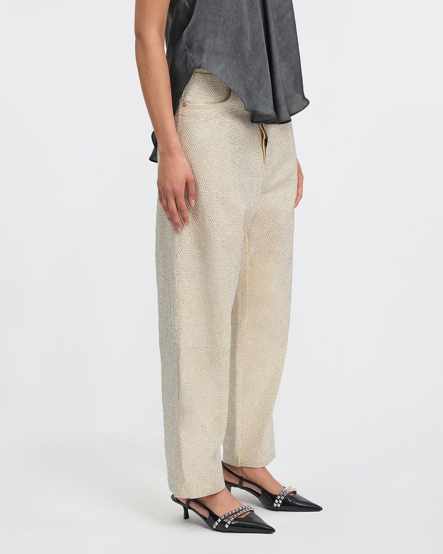 Pantalon denim noir et clous strass argent : Pantalons & combinaisons Mes Demoiselles