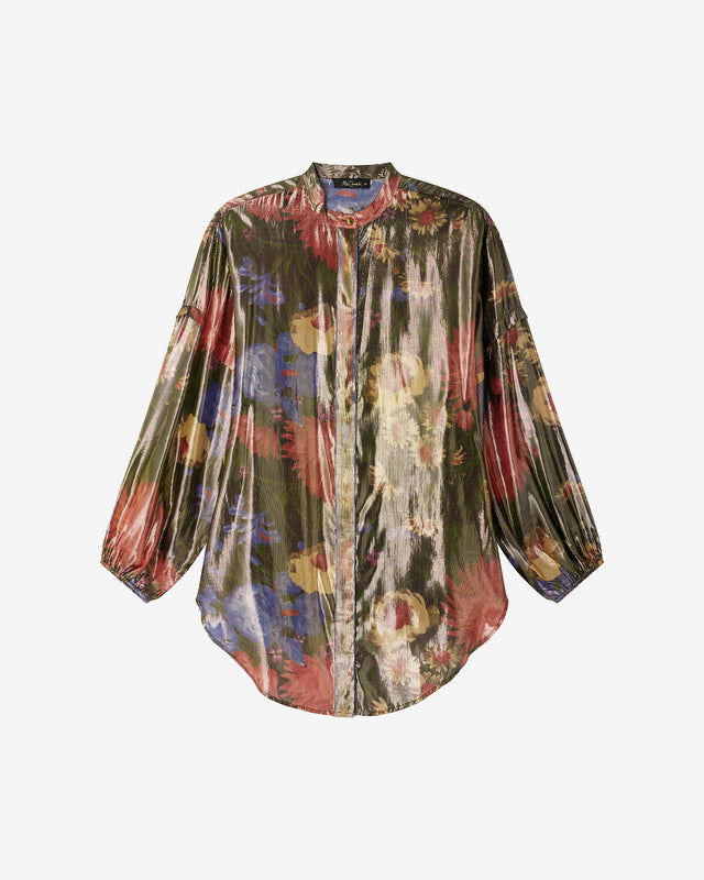 Chemise Bella - Vert : Chemise en voile lurex imprimé floral fondu Mes Demoiselles - Dernière image