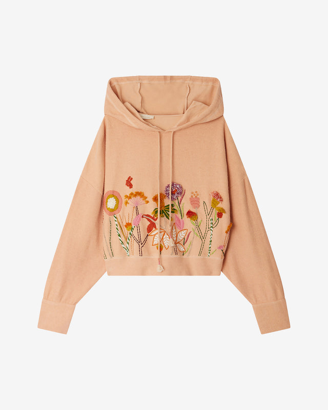 Hoodie Calpe - Rose : Sweat shirt rose poudré avec broderies florales Mes Demoiselles - Dernière image