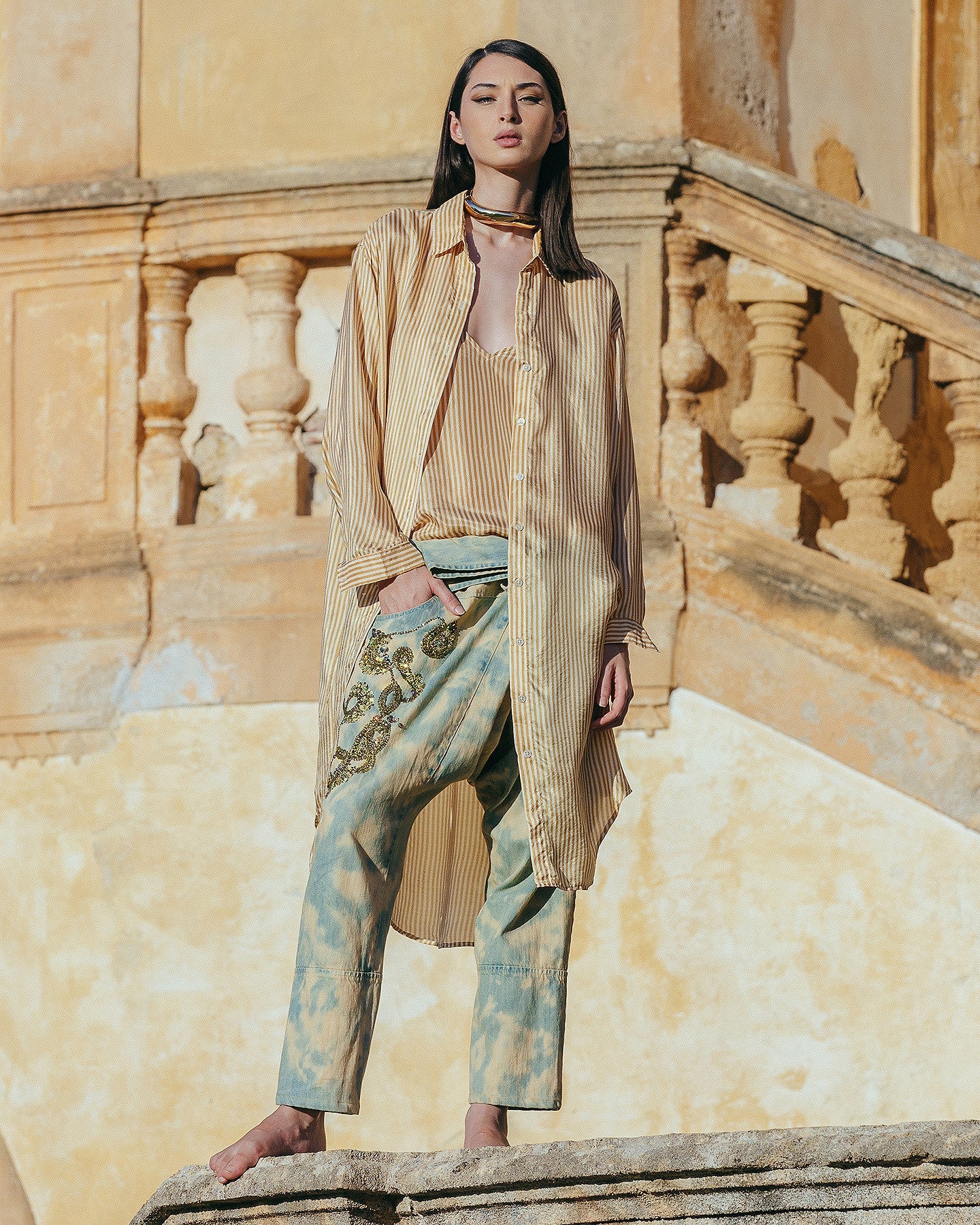 Robe Hiva  Caramel / Ecru | Mes Demoiselles Paris