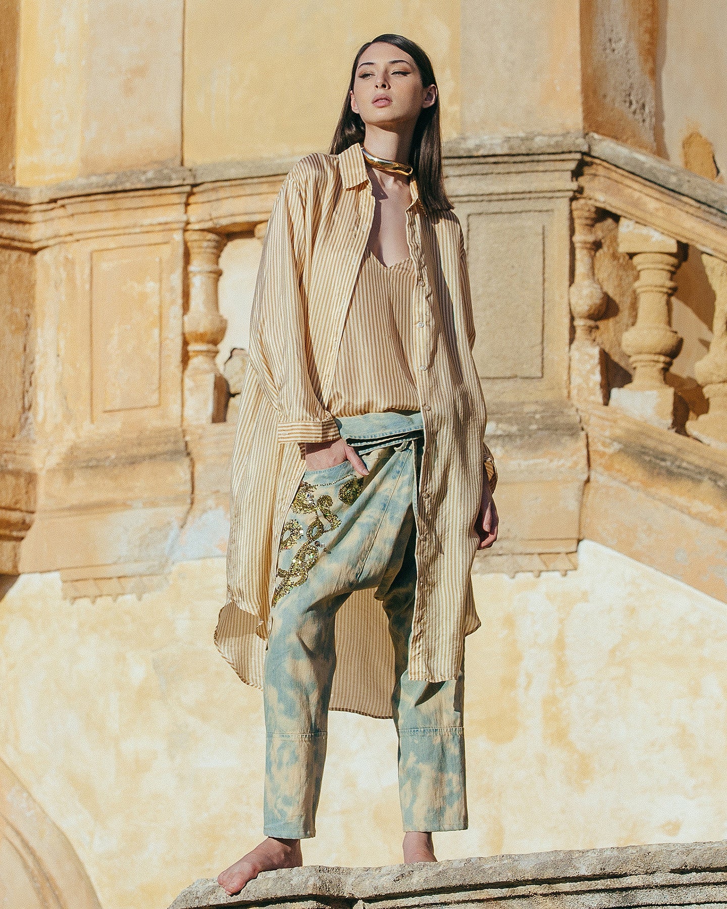 Robe Hiva  Caramel / Ecru | Mes Demoiselles Paris