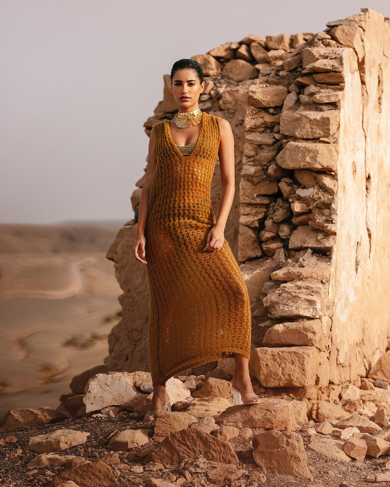 Robe droite en laine alpaca, sans manches, avec large ceinture - Robes Mes Demoiselles - Image 1