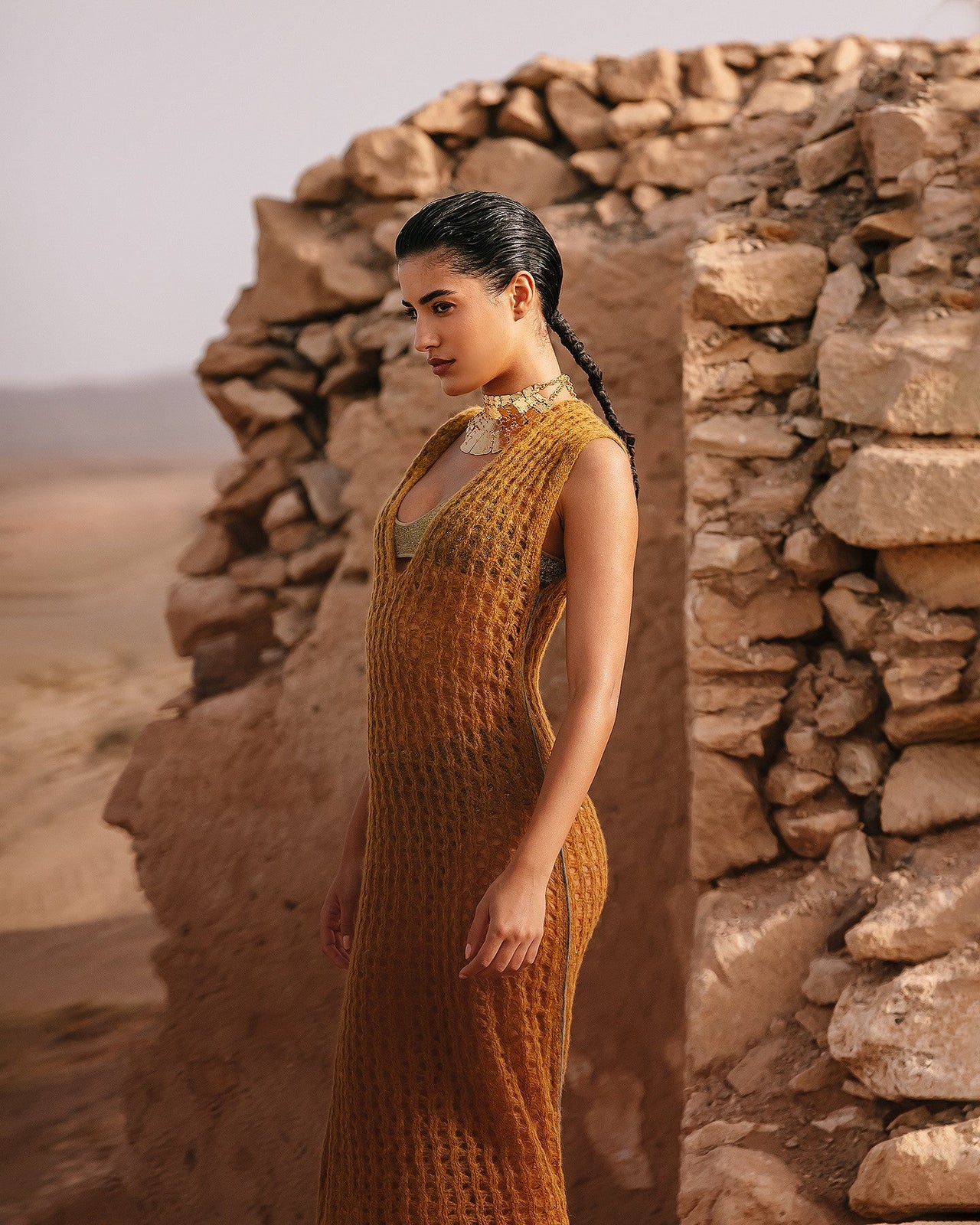 Robe droite en laine alpaca, sans manches, avec large ceinture - Robes Mes Demoiselles - Image 3